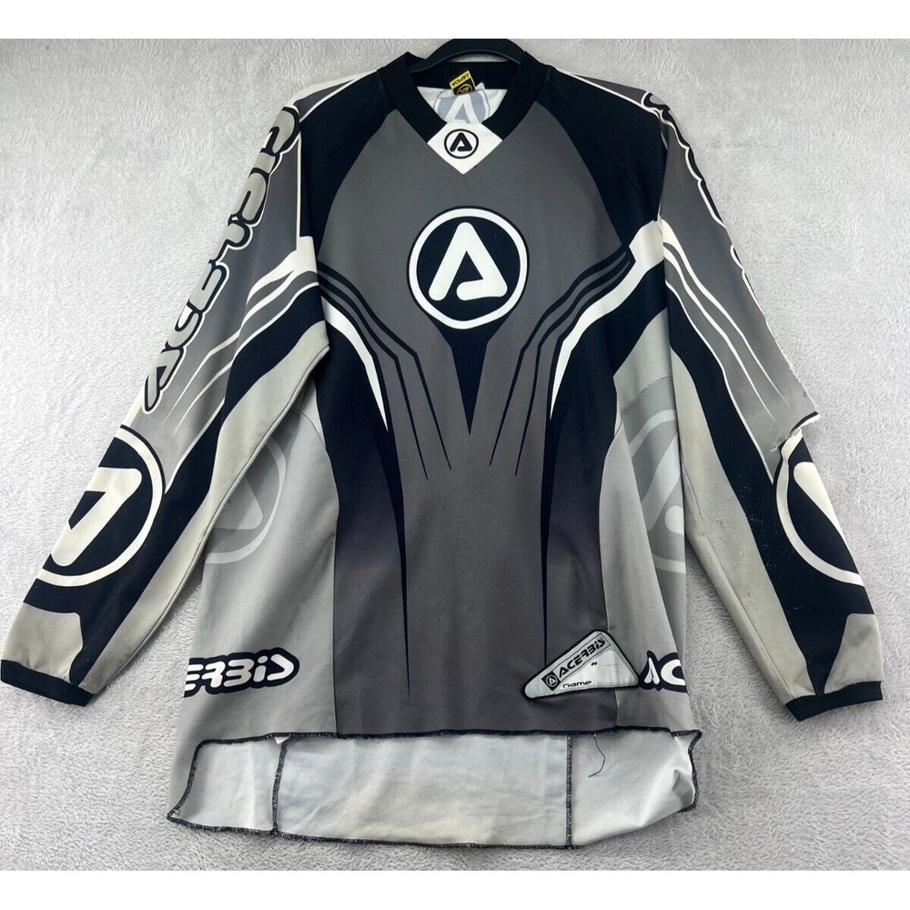 Acerbis Motocross Jersey Mens Medium Grey Black White Graphic Long Sleeve